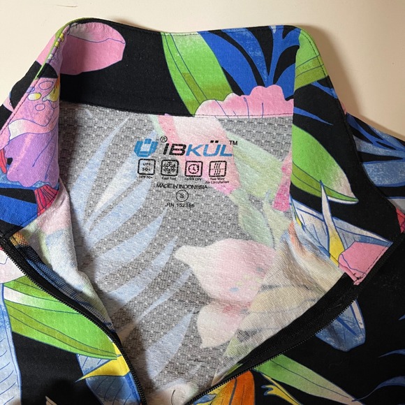 IBKUL Women's Tropical Floral Print Long Sleeve Quarter Zip Golf Top Size S NWOT - Picture 3 of 5